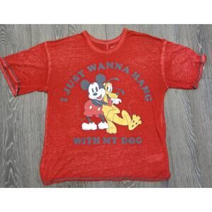 DISNEY MICKEY PLUTO Short Sleeve Top Size S(4-6) Just Wanna Hang with my Dog Red